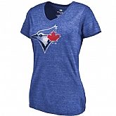 Women's Toronto Blue Jays Fanatics Branded Primary Distressed Team Tri Blend V Neck T-Shirt Heathered Royal FengYun